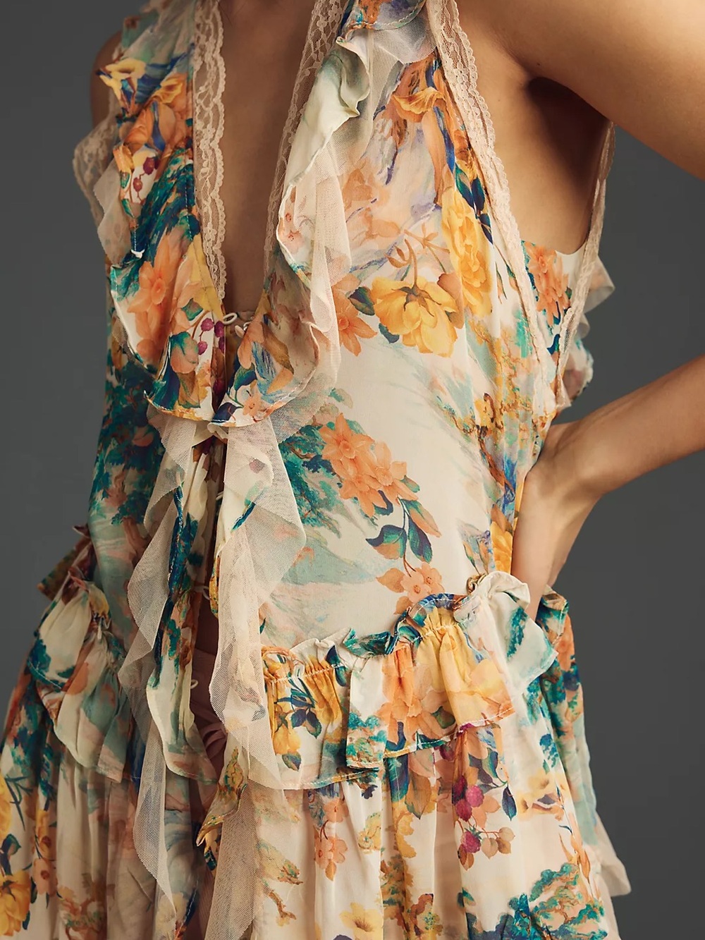 Anthropologie Sleeveless Lacy Waterfall Ruffle Blouse Size Medium - Picture 7 of 9